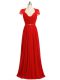Sexy Short Sleeves Chiffon Floor Length Zipper Prom Dress in Red with Beading and Ruching and Belt