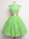 Fashion Cap Sleeves Lace Knee Length Lace Up Damas Dress in Green with Belt