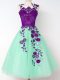 Super Apple Green A-line Straps Sleeveless Tulle Knee Length Lace Up Appliques Bridesmaid Gown