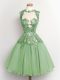 Clearance Green Quinceanera Court of Honor Dress Prom and Party and Wedding Party with Lace High-neck Sleeveless Lace Up