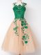 Delicate Straps Sleeveless Bridesmaids Dress Knee Length Appliques Peach Tulle