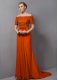 Orange Short Sleeves Chiffon Sweep Train Zipper Mother of Bride Dresses for Prom and Party
