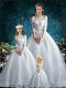 Classical White Sweet 16 Dress Wedding Party with Lace Off The Shoulder Half Sleeves Court Train Clasp Handle
