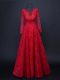 Sophisticated Red Tulle Lace Up Mother of the Bride Dress Long Sleeves Floor Length Lace and Appliques