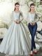 Custom Designed White Wedding Gowns V-neck Long Sleeves Brush Train Lace Up