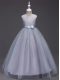 Floor Length Zipper Party Dress for Girls Grey for Wedding Party with Lace