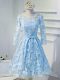 Light Blue Organza Lace Up Long Sleeves Mini Length Beading and Appliques