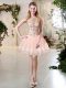 Pretty Peach Tulle Lace Up Scoop Sleeveless Mini Length Beading and Lace and Appliques