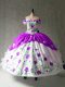 Pretty Cap Sleeves Floor Length Embroidery and Ruffles Lace Up Quinceanera Dresses with White And Purple