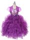 Fashionable Floor Length Lace Up Womens Party Dresses Purple for Wedding Party with Ruffles and Sequins and Bowknot
