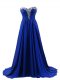 Most Popular Lace Up Prom Evening Gown Royal Blue for Prom and Party with Beading Brush Train