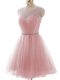 Beading and Ruching Homecoming Dress Pink Lace Up Sleeveless Mini Length