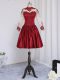 Wine Red A-line Beading and Appliques Homecoming Dress Zipper Elastic Woven Satin Long Sleeves Mini Length
