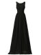Luxury Scoop Sleeveless Bridesmaid Dresses Floor Length Appliques Black Chiffon
