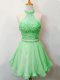 Shining Knee Length Two Pieces Sleeveless Green Wedding Party Dress Lace Up