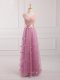 Traditional Floor Length Lilac Wedding Party Dress V-neck Sleeveless Lace Up