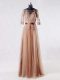 Luxury Lace and Appliques Mother of Groom Dress Brown Zipper Half Sleeves Floor Length