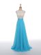 Sleeveless Chiffon Floor Length Side Zipper Evening Dress in Baby Blue with Lace and Appliques