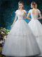 Free and Easy Scoop Short Sleeves Lace Up Wedding Dresses White Tulle