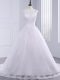 Most Popular White Zipper Bridal Gown Lace and Appliques and Bowknot Sleeveless Brush Train