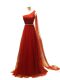 Luxury Rust Red Homecoming Dress Prom and Sweet 16 with Beading and Ruching One Shoulder Sleeveless Brush Train Zipper