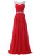 Empire Dress for Prom Red Scoop Chiffon Sleeveless Floor Length Backless