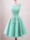 Deluxe Scoop Sleeveless Bridesmaid Dress Knee Length Lace Turquoise Tulle