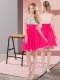 Discount Hot Pink Sleeveless Mini Length Beading Side Zipper Dress for Prom