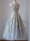 Low Price Grey Prom and Party and Beach with Lace and Appliques Scoop Sleeveless Criss Cross
