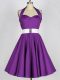 Halter Top Sleeveless Lace Up Quinceanera Dama Dress Eggplant Purple Taffeta