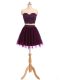 Super Dark Purple Two Pieces Tulle Sweetheart Sleeveless Beading and Appliques Mini Length Zipper