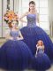 Royal Blue Sleeveless Beading Floor Length Ball Gown Prom Dress
