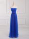 Royal Blue Empire Sweetheart Sleeveless Tulle and Lace Floor Length Lace Up Belt Bridesmaid Dresses