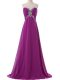 Fantastic Eggplant Purple Evening Dress Prom and Party and Military Ball with Beading and Ruching Sweetheart Sleeveless Brush Train Lace Up