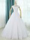 Trendy White A-line Off The Shoulder Sleeveless Tulle Floor Length Lace Up Lace and Appliques Wedding Gowns