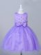 Eggplant Purple Sleeveless Appliques and Bowknot Knee Length Casual Dresses