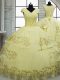 Modern Light Yellow Cap Sleeves Beading and Embroidery Lace Up Quinceanera Dress