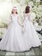 White Lace Up Scoop Lace Flower Girl Dresses for Less Tulle Half Sleeves