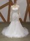 Captivating Scoop Sleeveless Wedding Gowns Brush Train Lace and Appliques White Tulle