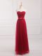 Sweetheart Sleeveless Lace Up Bridesmaids Dress Wine Red Tulle and Lace