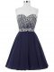 Sleeveless Mini Length Beading Lace Up Cocktail Dresses with Navy Blue