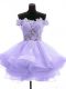 Lavender A-line Off The Shoulder Sleeveless Tulle Mini Length Zipper Lace and Appliques Prom Evening Gown