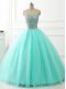Apple Green Ball Gowns Sweetheart Sleeveless Tulle Floor Length Lace Up Beading Quince Ball Gowns
