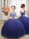 Excellent Royal Blue Tulle Lace Up Straps Sleeveless Floor Length Little Girls Pageant Dress Beading