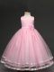 Sleeveless Floor Length Hand Made Flower Zipper Little Girl Pageant Gowns with Baby Pink