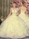 Ball Gowns Sweet 16 Dress Light Yellow Sweetheart Tulle Sleeveless Floor Length Lace Up