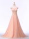 Peach Going Out Dresses Prom and Party and Military Ball and Sweet 16 with Beading and Lace and Belt Off The Shoulder Sleeveless Brush Train Lace Up