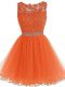 Dazzling Orange A-line Scoop Sleeveless Tulle Mini Length Zipper Beading and Ruffles Pageant Dress Womens