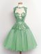 Custom Made Apple Green A-line Lace Bridesmaid Dresses Lace Up Chiffon Sleeveless Knee Length