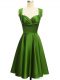 Modern Green Sleeveless Ruching Knee Length Bridesmaid Gown